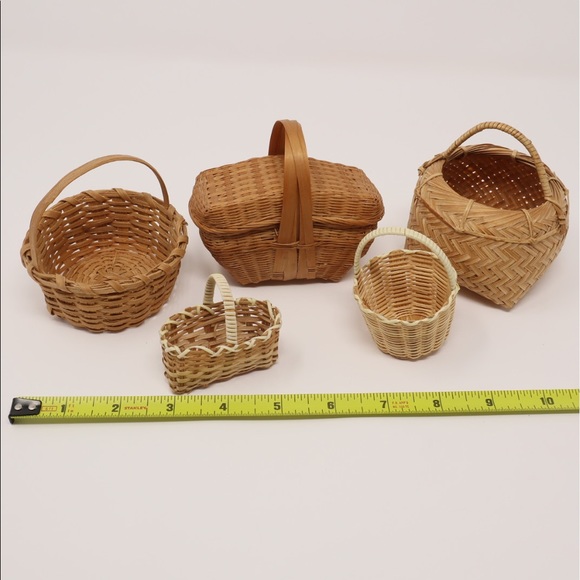 MINI WICKER picnic basket set of 5 vintage - Picture 9 of 16